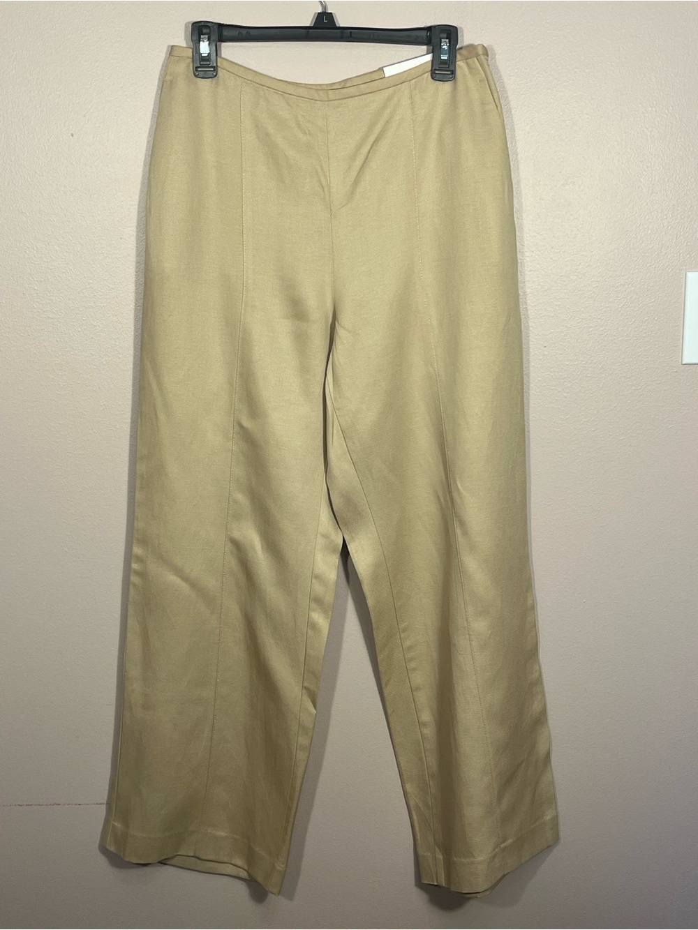 Ann Taylor Curvy Fit High Rise Linen Blend Wide-Leg Pants in Light Khaki